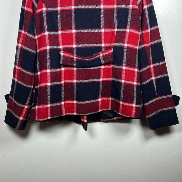 American Eagle Plaid Pea Coat Women's Size Medium Red Blue Preppy Classic - Picture 9 of 15